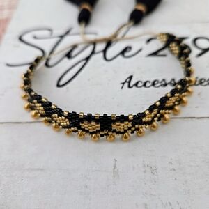Miyuki Black and Gold Hearts Accents Adjustable Bracelet